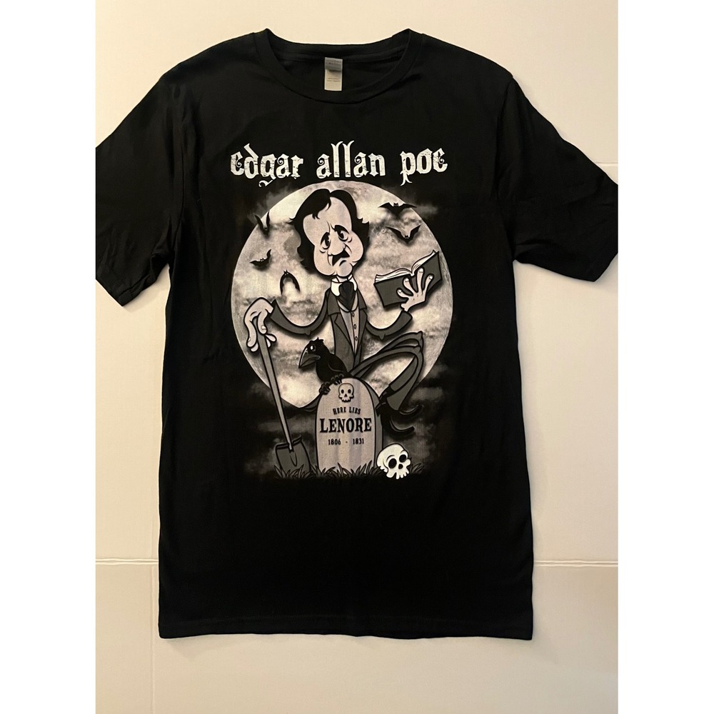 NEW Gildan Edgar Allan Poe Rubberhose T-Shirt Mens Size S Black Graphic Tee Goth